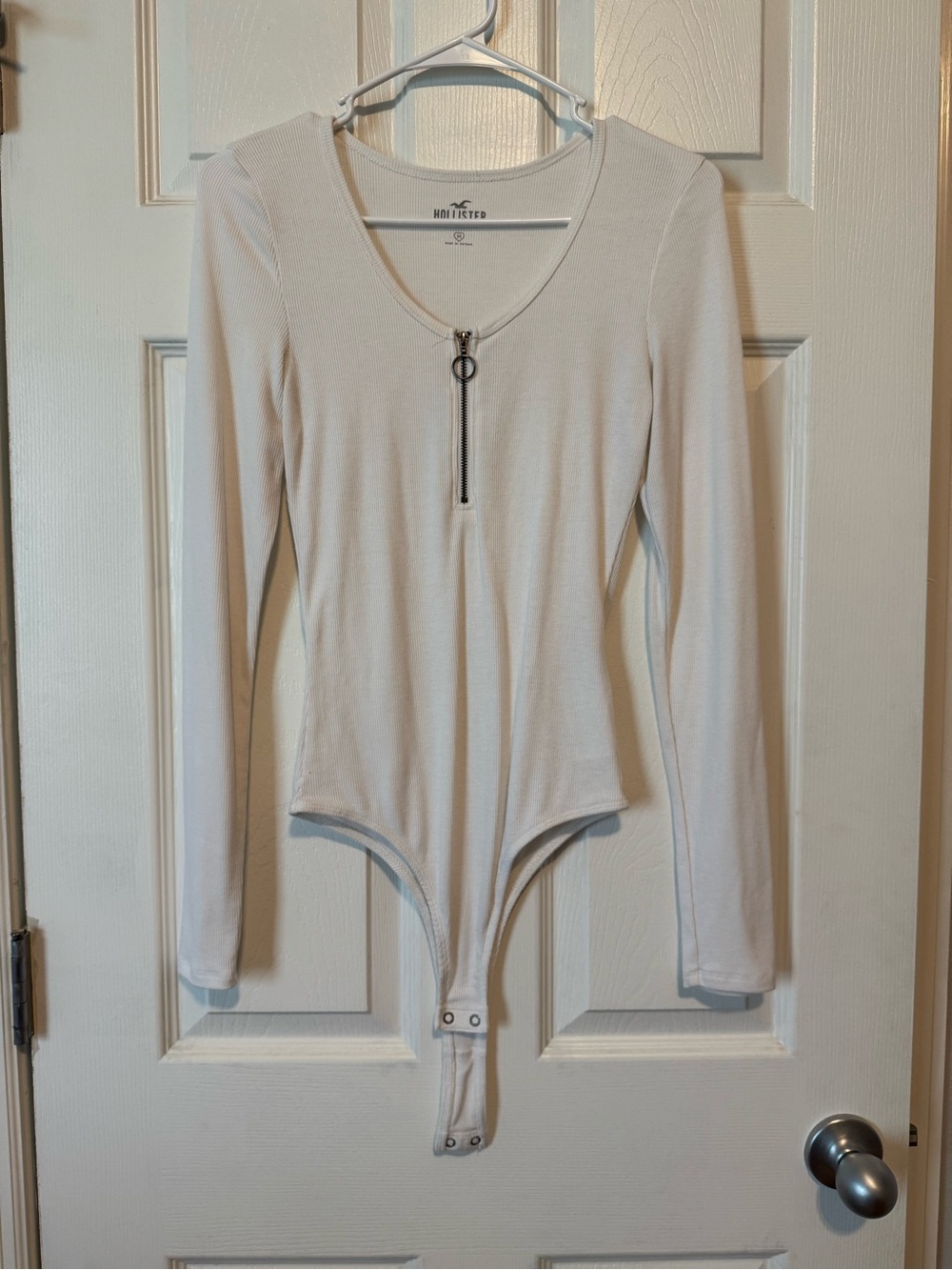 Hollister Cream Long-Sleeve Zip Front Bodysuit